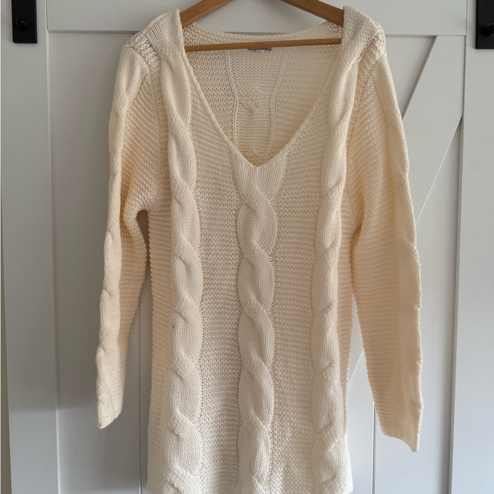 Cream V-Neck Cable Knit Dress